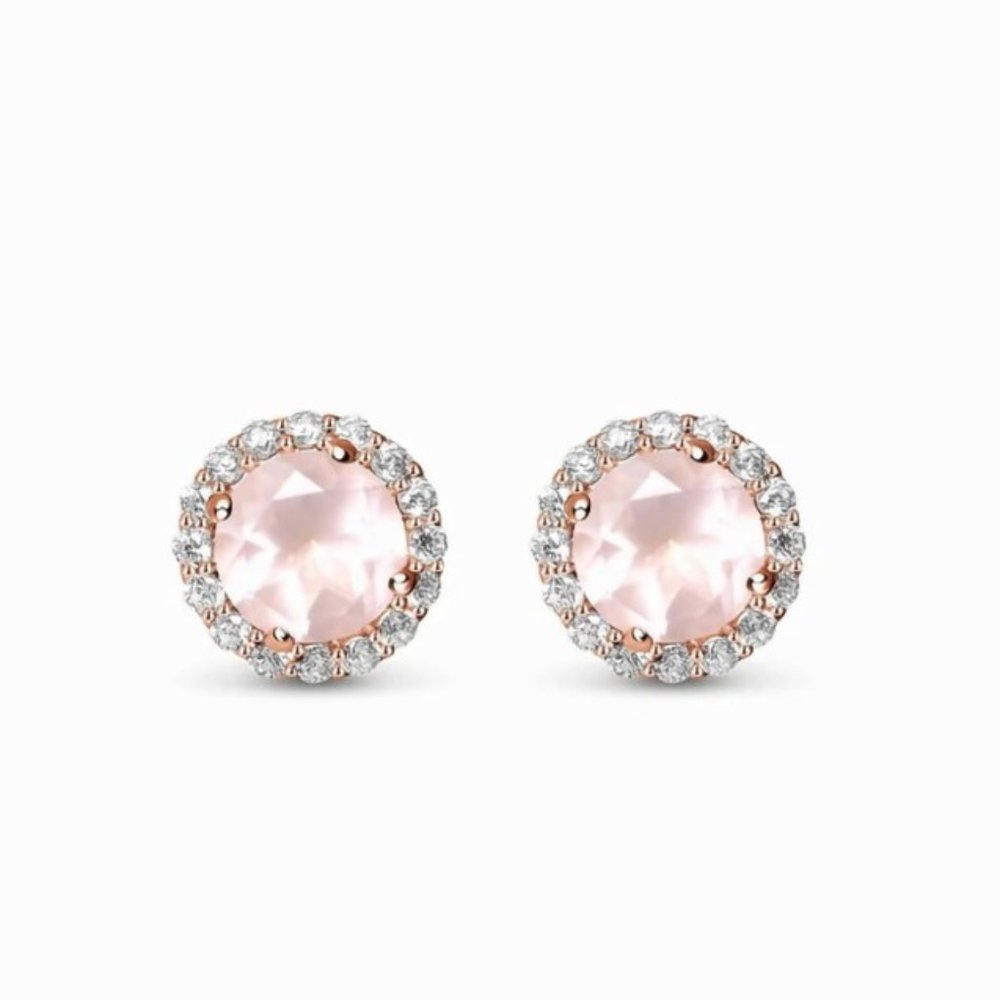 Fine 925 Sterling SIlver Pink Moonstone Halo Stud Earring